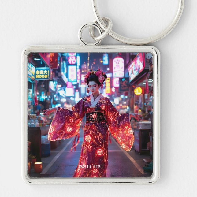 Fantasy Cute Red Cyber Kimono Key Ring (Front)