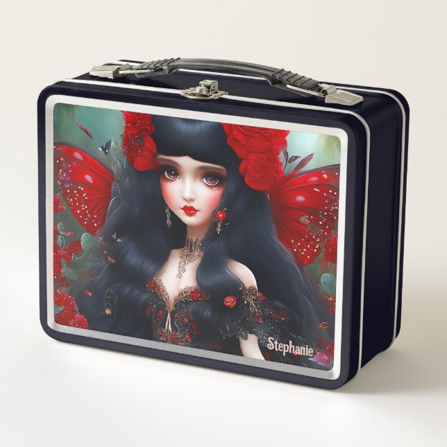 Fantasy Cute Red Fairy Princess Metal Lunch Box (Front)