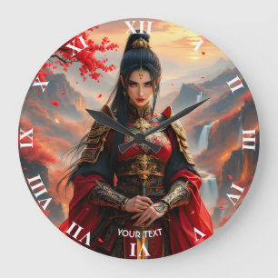 Fantasy Cute Red Female Samurai Large Clock