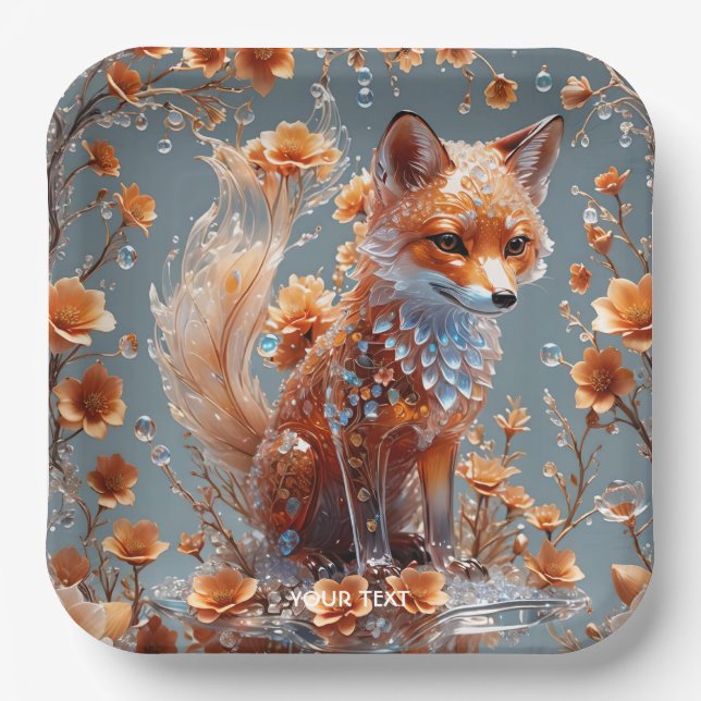 Fantasy Cute Red Glass Fox Paper Plate (Front)