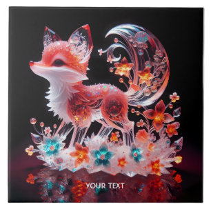 Fantasy Cute Red Glass Fox Tile
