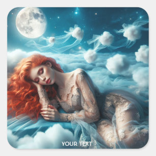 Fantasy Cute Red Hair Beauty Square Sticker