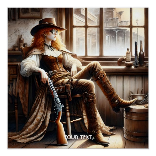 Fantasy Cute Red Hair Cowgirl Poster (Front)