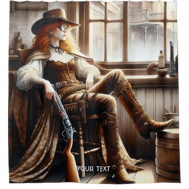 Fantasy Cute Red Hair Cowgirl Shower Curtain (Front)