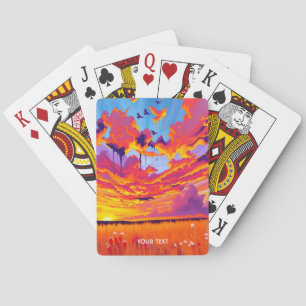 Fantasy Cute Red Orange Field Playing Cards