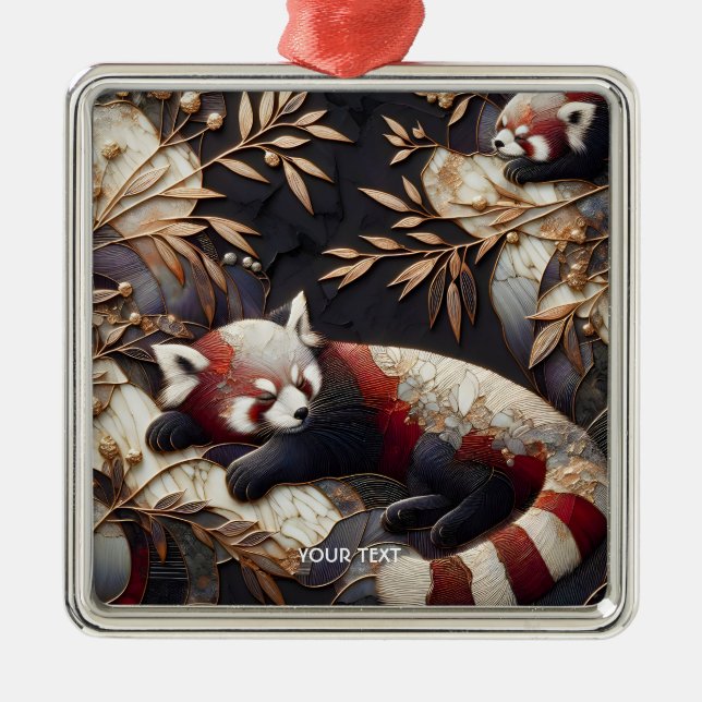 Fantasy Cute Red Panda Art Metal Tree Decoration (Front)