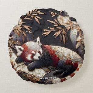 Fantasy Cute Red Panda Art Round Cushion