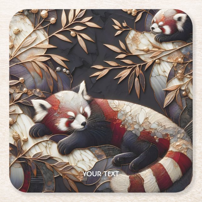 Fantasy Cute Red Panda Art Square Paper Coaster (Front)