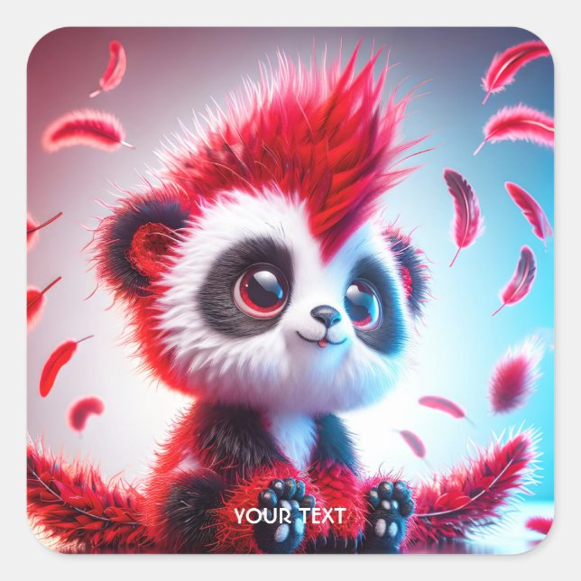 Fantasy Cute Red Panda Baby Square Sticker (Front)