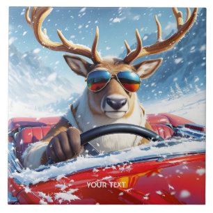 Fantasy Cute Reindeer Car Winter Tile