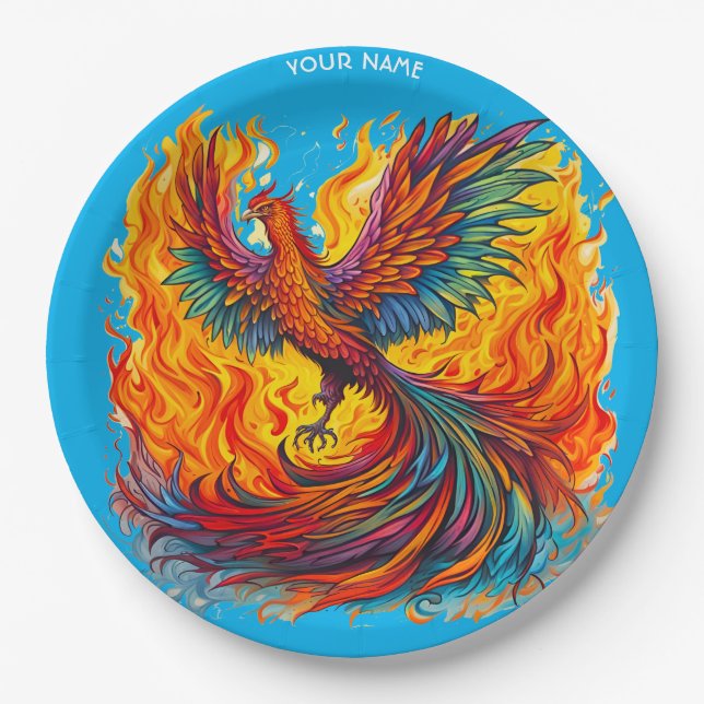 Fantasy Cute Rising Phoenix Flames Paper Plate (Front)