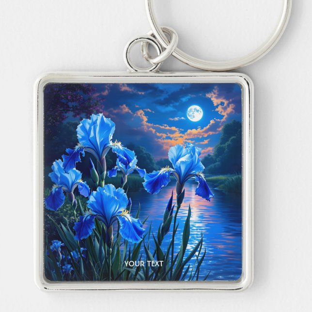 Fantasy Cute River Blue Irises Key Ring (Front)