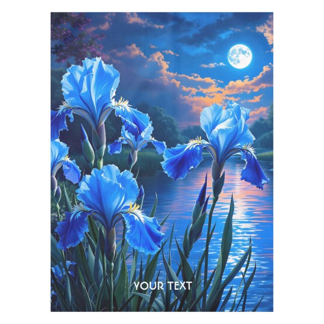 Fantasy Cute River Blue Irises Tablecloth (Front)