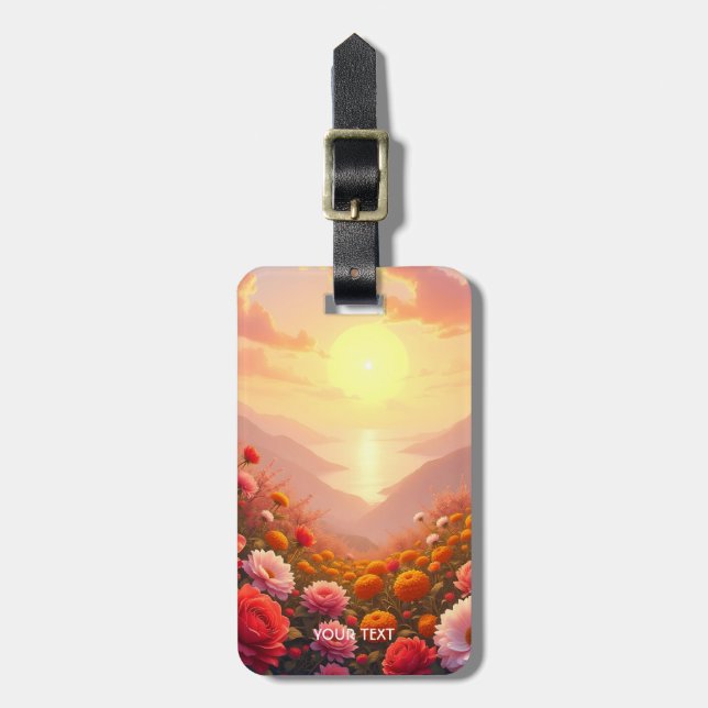 Fantasy Cute River Flowers Sunset Luggage Tag (Front Vertical)