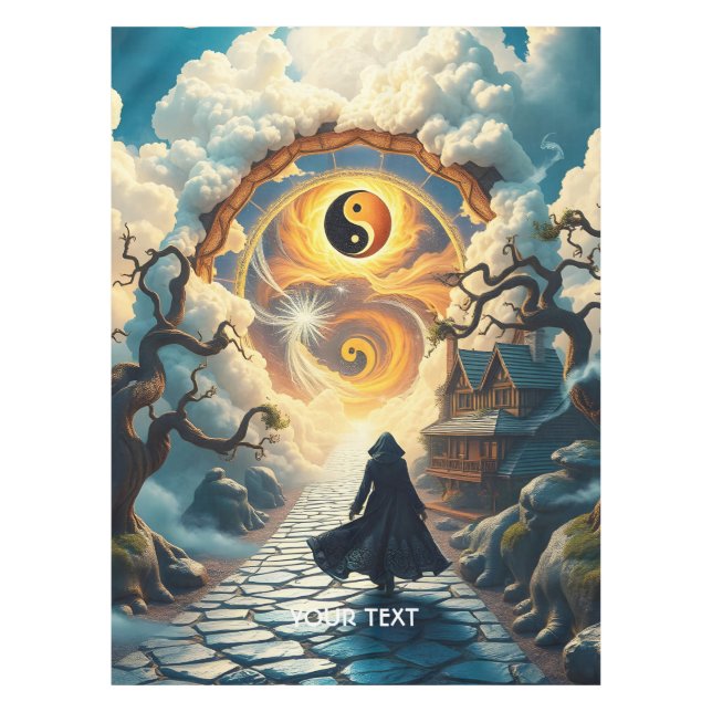 Fantasy Cute Road Trees Man Tablecloth (Front)