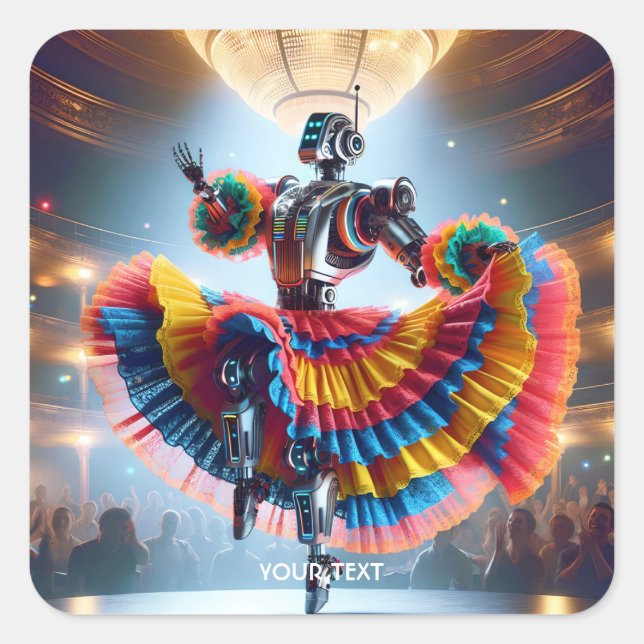 Fantasy Cute Robot Dancing Paris Square Sticker (Front)