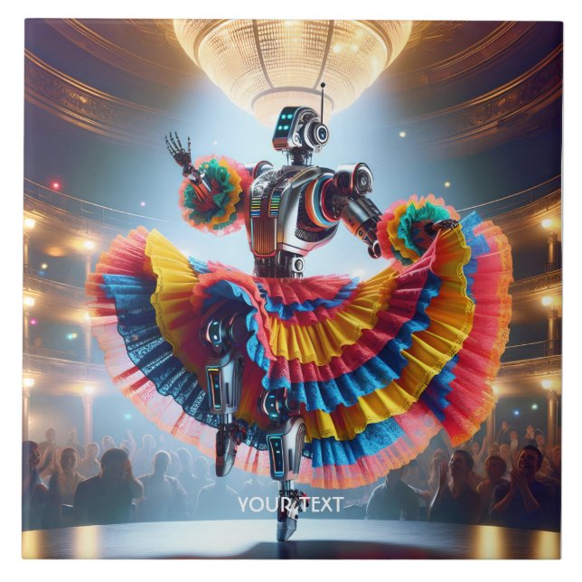 Fantasy Cute Robot Dancing Paris Tile (Front)