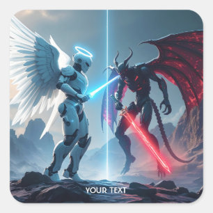 Fantasy Cute Robot Demon Fighting Square Sticker