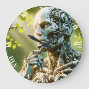 Fantasy Cute Robot Face Sculpture Large Clock