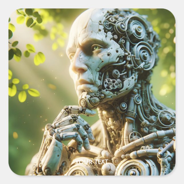 Fantasy Cute Robot Face Sculpture Square Sticker (Front)