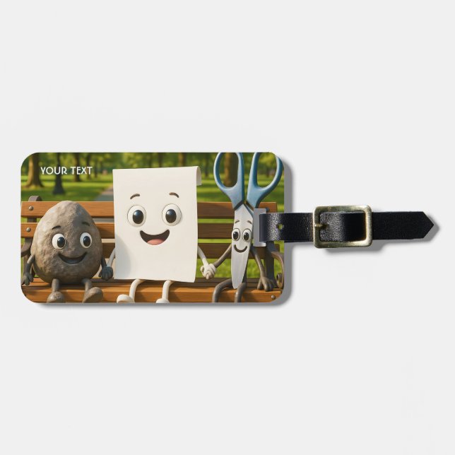 Fantasy Cute Rock Paper Scissors Luggage Tag (Front Horizontal)