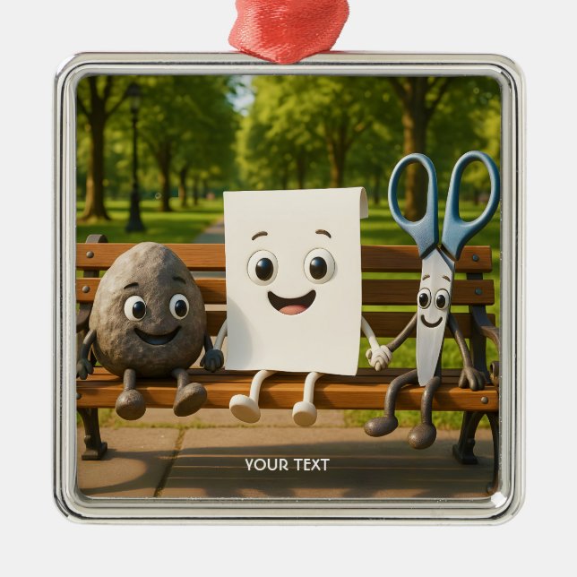 Fantasy Cute Rock Paper Scissors Metal Tree Decoration (Front)