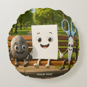 Fantasy Cute Rock Paper Scissors Round Cushion