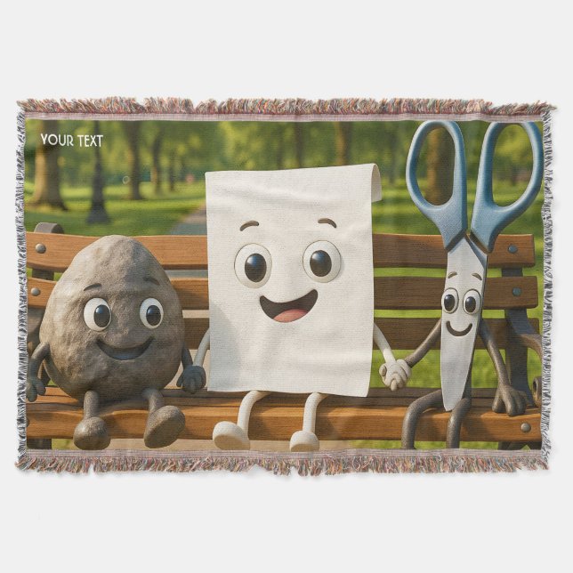 Fantasy Cute Rock Paper Scissors Throw Blanket (Front)