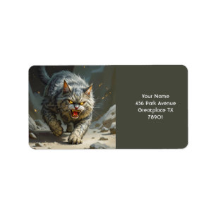 Fantasy Cute Rocks Angry Cat Label