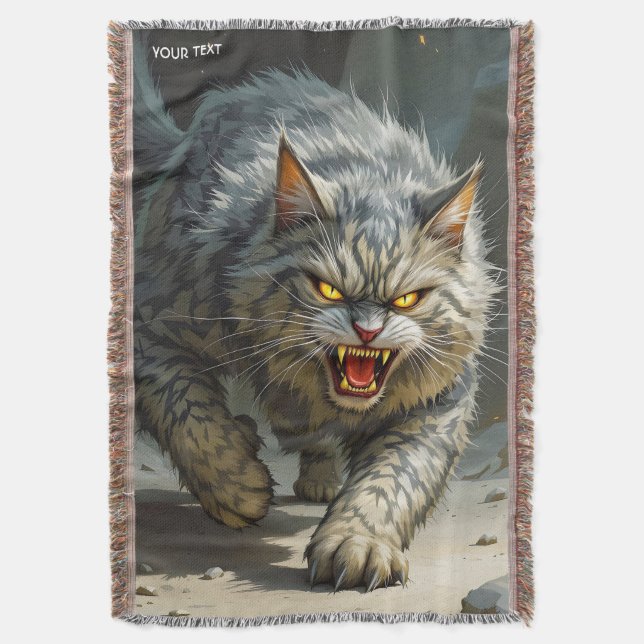 Fantasy Cute Rocks Angry Cat Throw Blanket (Front Vertical)