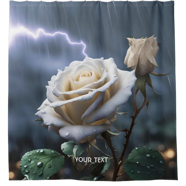 Fantasy Cute Rose Rain Lighting Shower Curtain (Front)