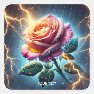 Fantasy Cute Rose Rain Lighting Square Sticker