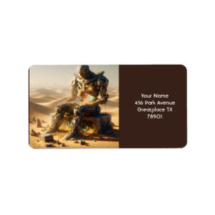 Fantasy Cute Rusty Robot Desert Label