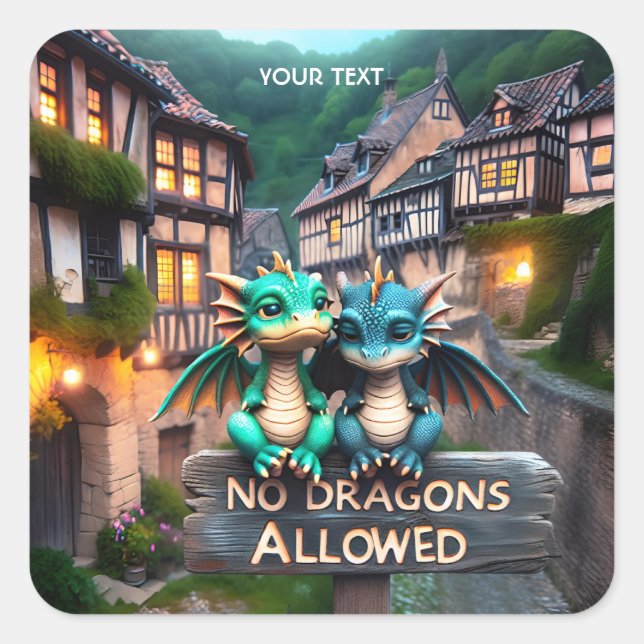 Fantasy Cute Sad Baby Dragons Square Sticker (Front)