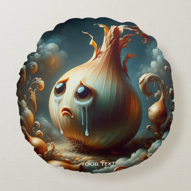 Fantasy Cute Sad Crying Onion Round Cushion (Front)