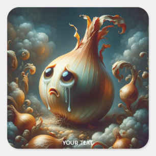 Fantasy Cute Sad Crying Onion Square Sticker
