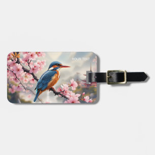 Fantasy Cute Sakura Bird Blue Luggage Tag