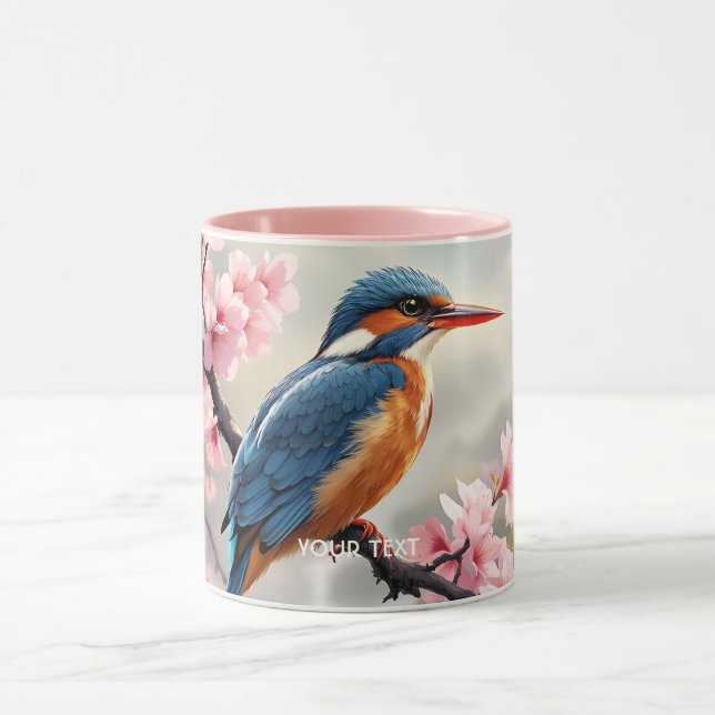 Fantasy Cute Sakura Bird Blue Mug (Center)