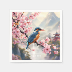 Fantasy Cute Sakura Bird Blue Napkin