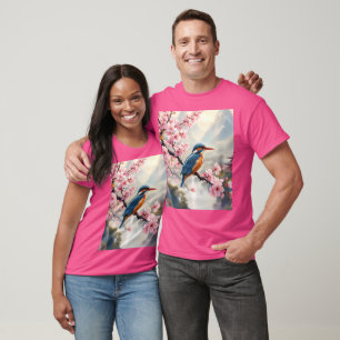 Fantasy Cute Sakura Bird Blue T-Shirt