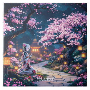 Fantasy Cute Sakura Cyborg Girl Tile