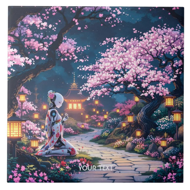 Fantasy Cute Sakura Cyborg Girl Tile (Front)