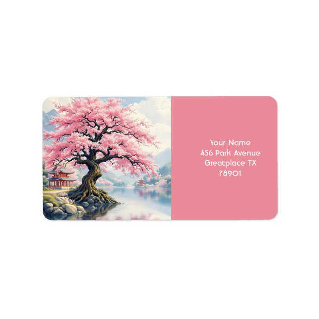 Fantasy Cute Sakura Temples Lake Label (Front)
