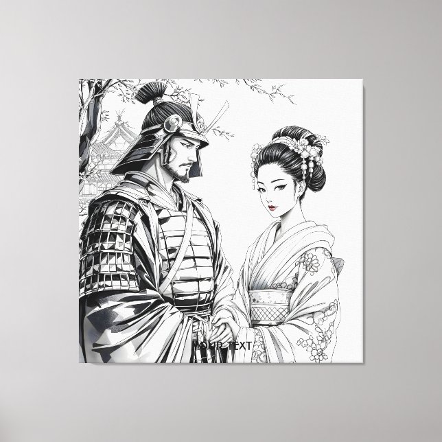 Fantasy Cute Samurai Geisha Pencil Canvas Print (Front)