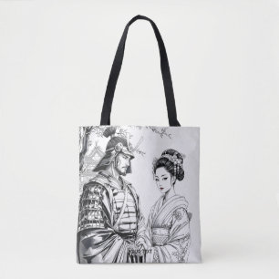 Fantasy Cute Samurai Geisha Pencil Tote Bag