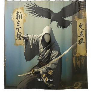 Fantasy Cute  Samurai Katana Mask Shower Curtain