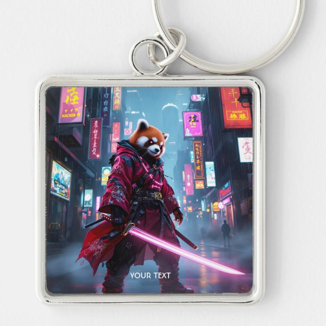 Fantasy Cute Samurai Red Panda Key Ring (Front)