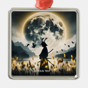 Fantasy Cute Samurai Reeds Moon Metal Tree Decoration
