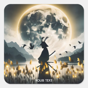 Fantasy Cute Samurai Reeds Moon Square Sticker