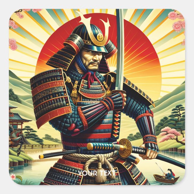Fantasy Cute Samurai Warrior Katana  Square Sticker (Front)